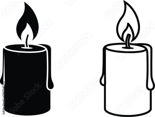 Black and white candles with flames Vector