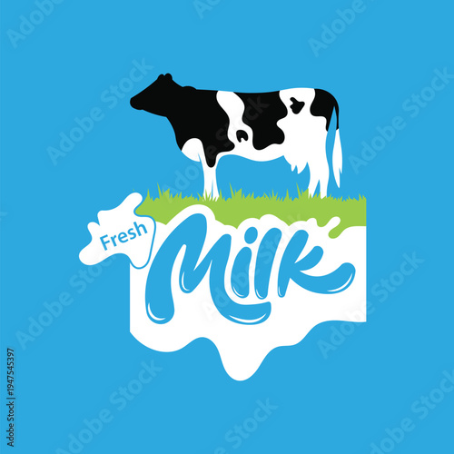 milk grass cow for fresh milk product template logo design