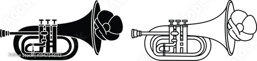 Set of 2 Cornet Trumpet Icons Vector