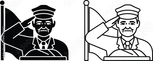 Sailor salutes black and white illustration Vector