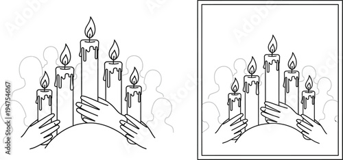 Hands holding candles in the dark with hearts Vector
