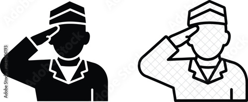 Sailor salutes silhouette and line art Vector