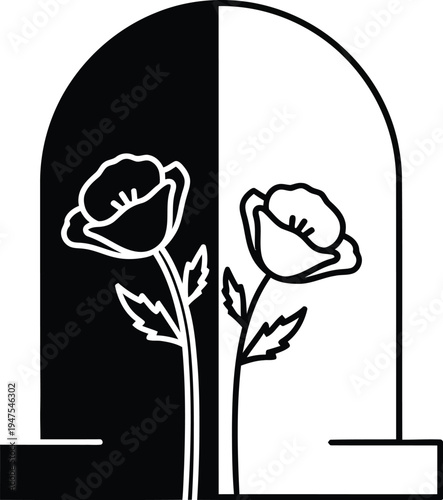 Black and white roses archway Vector