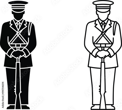 Military men in uniform standing Vector