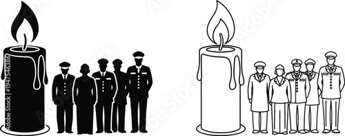 Diverse people group silhouettes with candles Vector