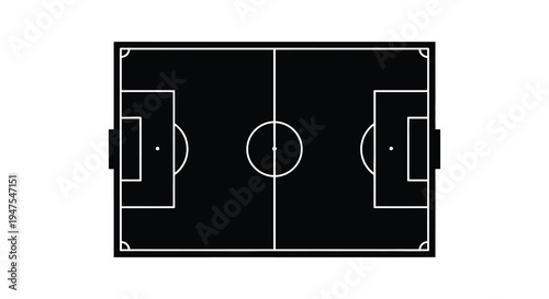 An overhead view depicts a soccer field with clearly marked lines as a dark silhouette