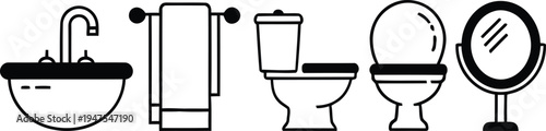 Bathroom fixtures and furniture icons