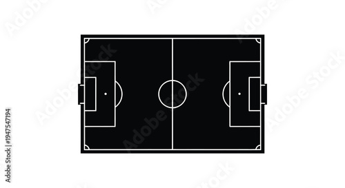 A minimalist aerial view of a soccer field design depicted as a striking silhouette high quality
