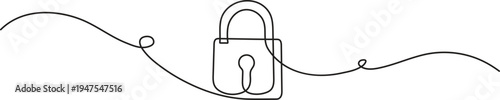 Continuous one line drawing of padlock single line of lock padlock continuous line art vector outline, Continuous one line drawing of padlock single line of lock padlock continuous line art vector 