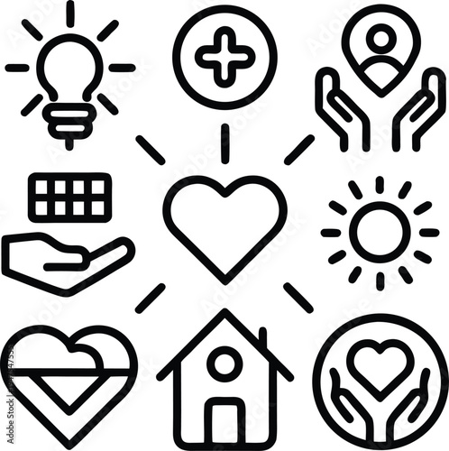 Set of icons representing care and well being
