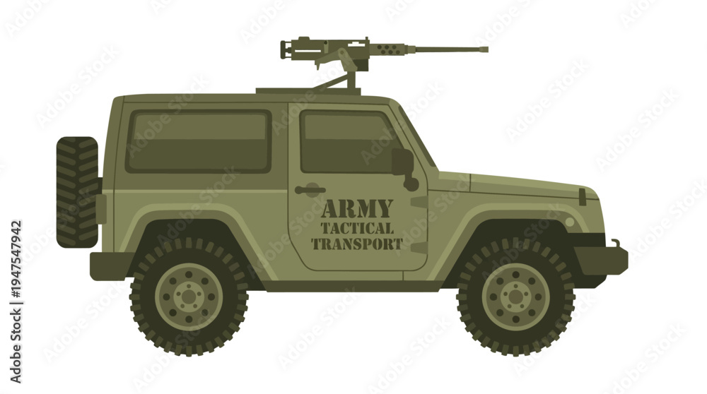 Fototapeta premium Military jeep with machine gun on roof tactical army transport