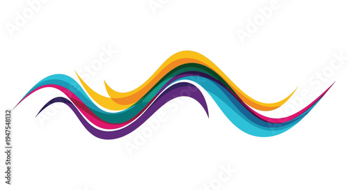 Abstract colorful waves flowing dynamically across a white background showcasing a striking silhouette high quality professional