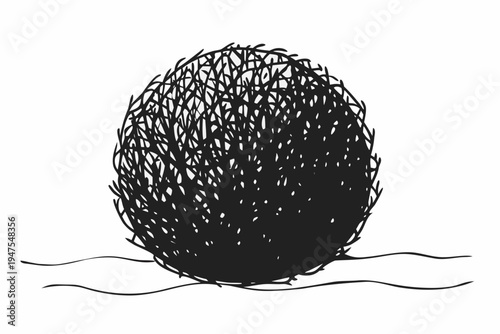 A minimalist vector illustration of a tangled ball of black lines on a white background