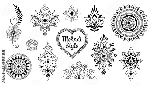 set of vector floral elements