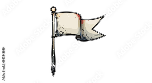 Blank Waving Flag on Pole, Empty Banner, Illustration