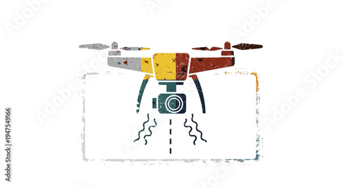 Retro drone icon with camera, flying, technology, vintage colors