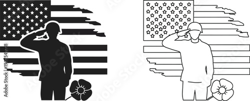 Patriotic veteran soldier salute american flag Vector