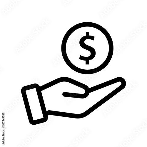 Dollar coin in hand icon