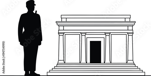Man standing beside ancient greek or roman temple Vector