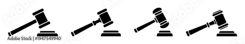 Judge Gavel Silhouette Set – Court Law Justice Vector Icons Collection.