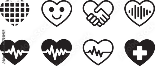  Heart Icon Set. Love, Friendship, Valentine, Pet and Medical Heart Symbols Vector Illustration