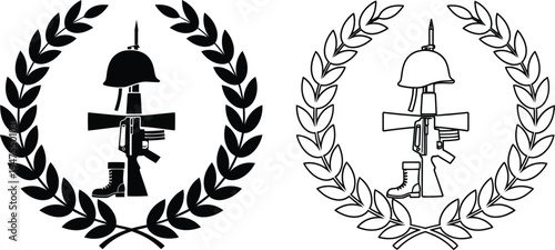 Military helmet cross laurels emblem vector Vector