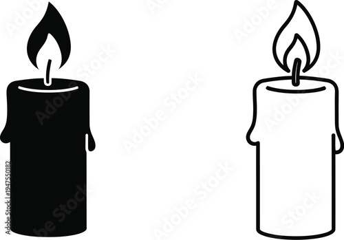 Black and white candles with flames Vector