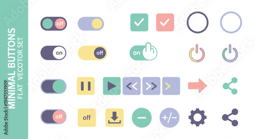 Minimalist Flat Vector Set of UI Buttons and Toggles for Web and App Design