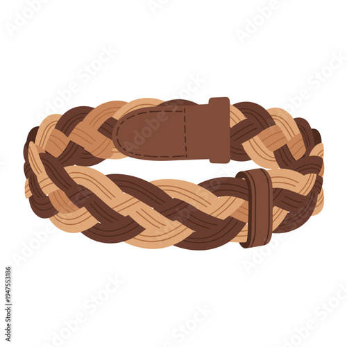 Stylish braided belt with a two-tone design isolated on a white background, showcasing intricate weaving and classic fashion appeal