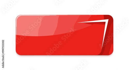 Glossy red label tab with beveled edges isolated on a white background, featuring a sleek modern design and reflective surface
