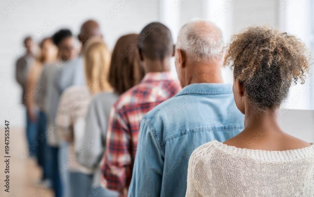 Obraz premium Diverse Citizens Lining Up to Place Their Ballots