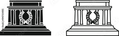 Black and white illustration of two column pedestals with wreaths Vector