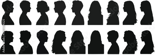 Diverse collection of human head silhouettes in various profiles
