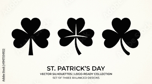 Three black shamrocks for st patrick's day in vector silhouette style