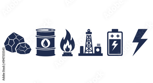 Energy Sources Icons Set Illustration.
