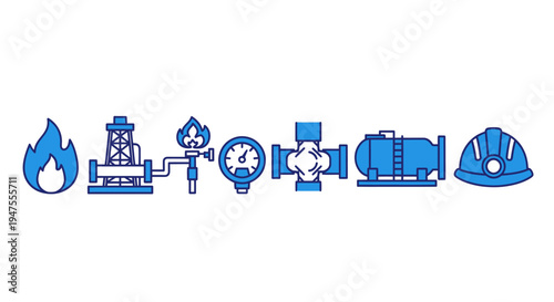 Industrial Equipment Icons in Blue Color.