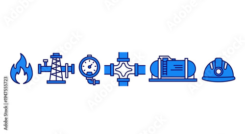 Industrial Equipment Icons in Blue Color.