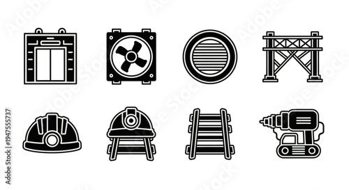 Industrial Equipment Icons Set Vector Graphics.