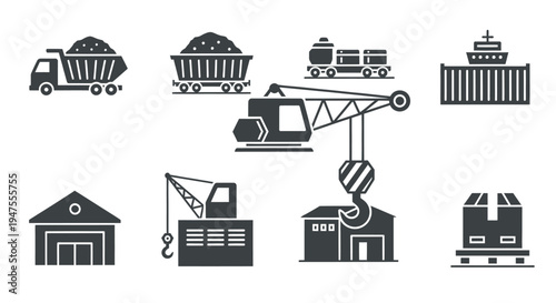 Industrial Icons and Machinery Silhouettes.