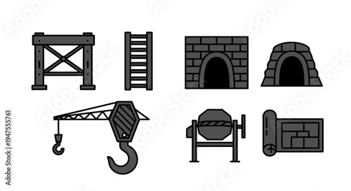 Industrial Icons Featuring Crane and Arches.