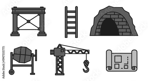 Industrial Icons Featuring Machinery and Equipment.
