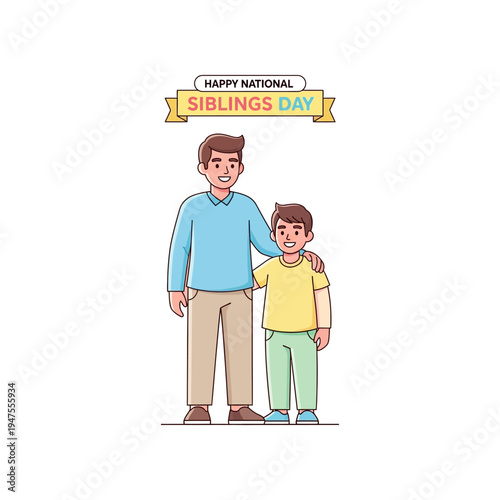 Two brothers, one older and one younger, stand together with their arms around each other's shoulders, celebrating National Siblings Day.