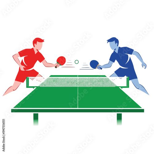 Dynamic illustration of two players engaged in a table tennis match