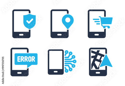 Mobile Navigation and Shopping icon set. Solid glyph series icons