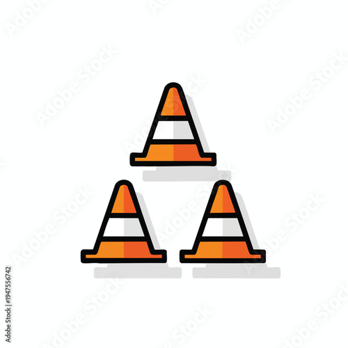 Three orange traffic cones with white stripes arranged in a triangle formation