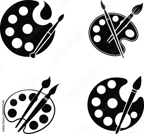 artist colore palette vector silhouette set art and illustration