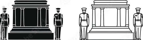Grave monument and guard illustrations Vector