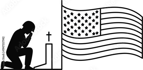 Patriotic sorrow american flag mourning veteran Vector