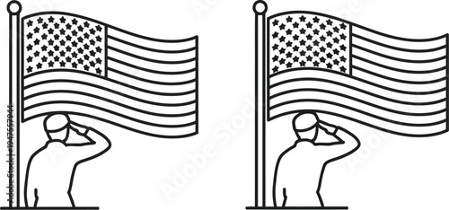 American soldiers salute flags Vector