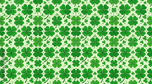 Vibrant green four leaf clover seamless pattern with lush foliage on light background perfect for st patrick's day designs and lucky